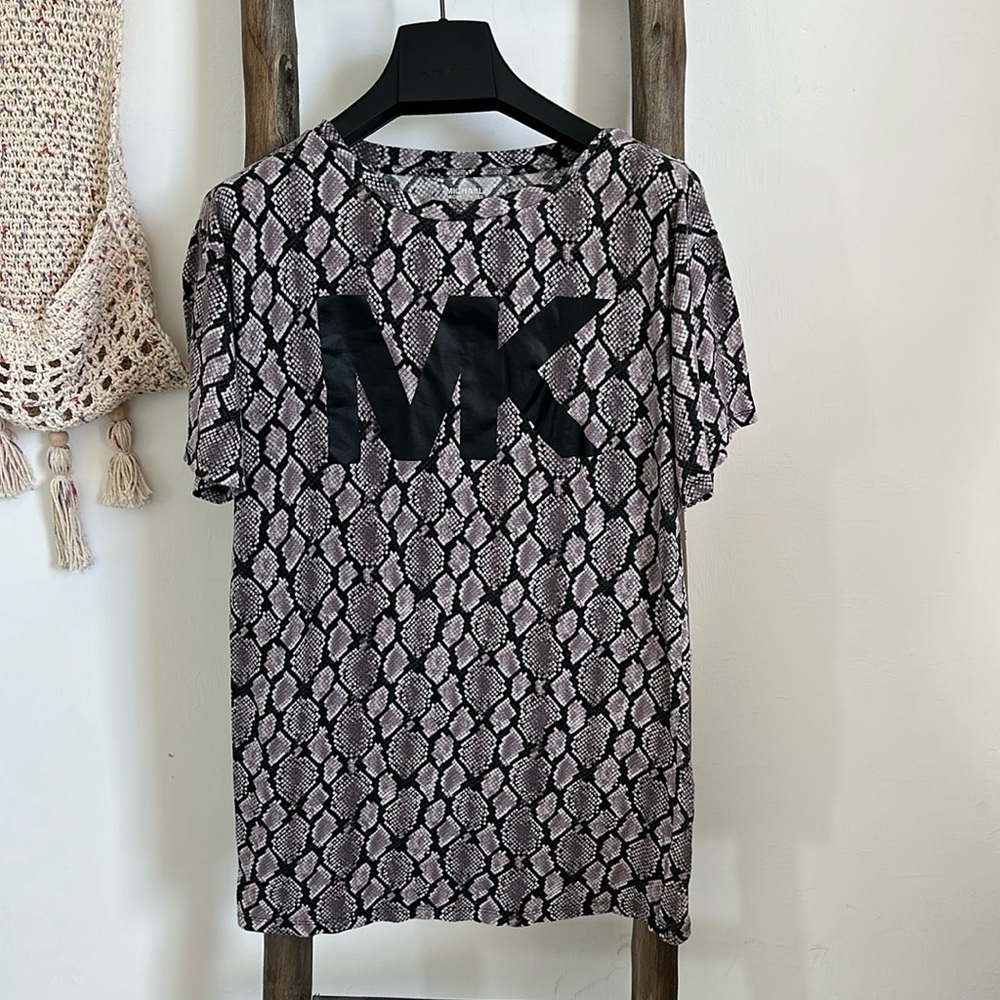 MICHAEL KORS Purple Snake-Embossed Logo Long Top Tunic / Size XS